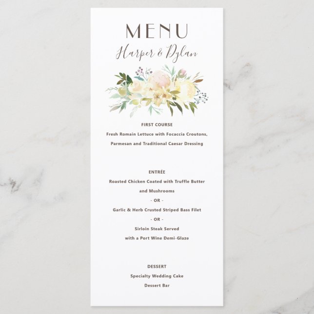 Lovely Florals | Watercolor Wedding Menu (Front)