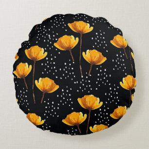 Lovely flower and polka dots illustration pattern round pillow