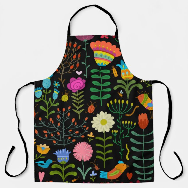 Lovely flowers hand drawn illustration pattern apron (Front)