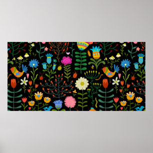 Lovely flowers hand drawn illustration pattern poster