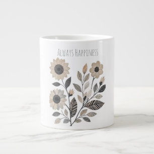 Lovely Flowers Pattern, Always Happiness  Large Coffee Mug