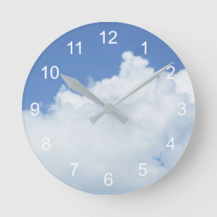 Lovely Fluffy White Cloud in Blue Sky Round Clock