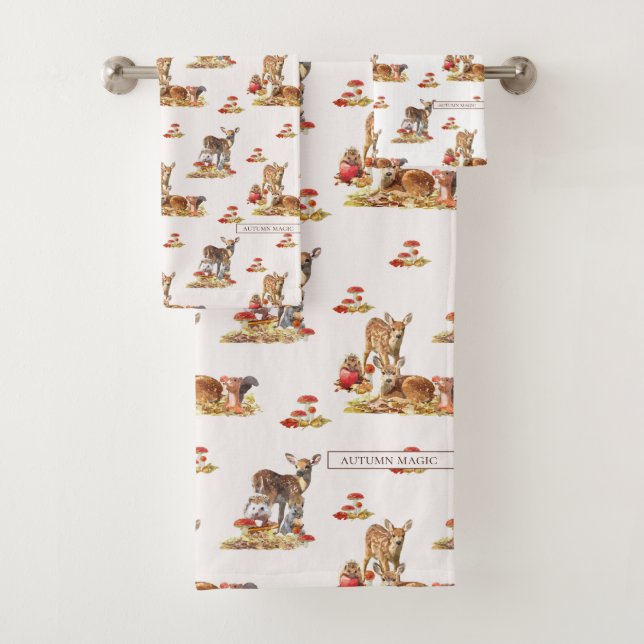 Lovely Forest Animals Autumn Art Pattern Bath Towel Set (Insitu)