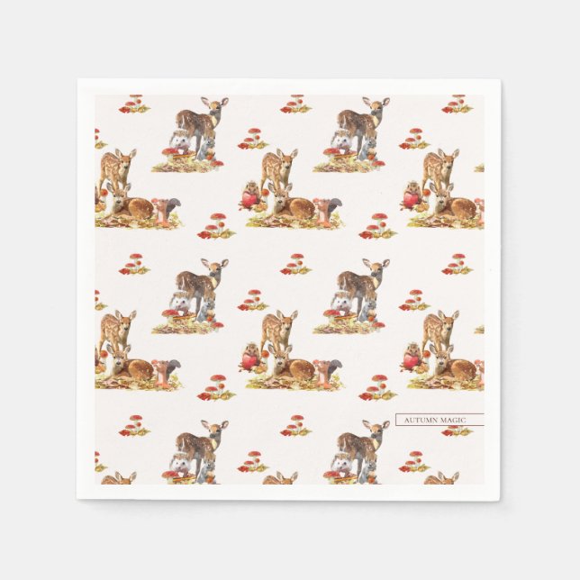 Lovely Forest Animals Autumn Art Pattern Napkin (Front)