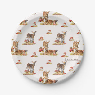 Lovely Forest Animals Autumn Art Pattern Paper Plate