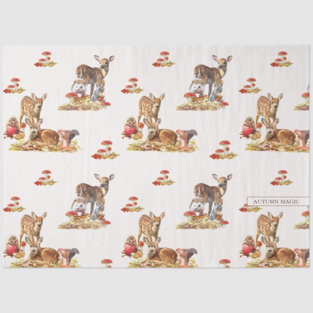 Lovely Forest Animals Autumn Art Pattern Tissue Paper (Front)