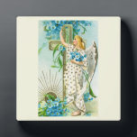 Lovely Forget Me Not Angel  Plaque<br><div class="desc">vintage painting with a beautiful christian angel in a white dress.</div>