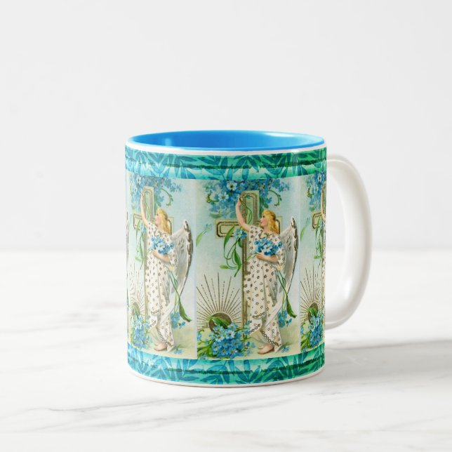 Lovely Forget Me Not Angel Two-Tone Coffee Mug (Front Right)