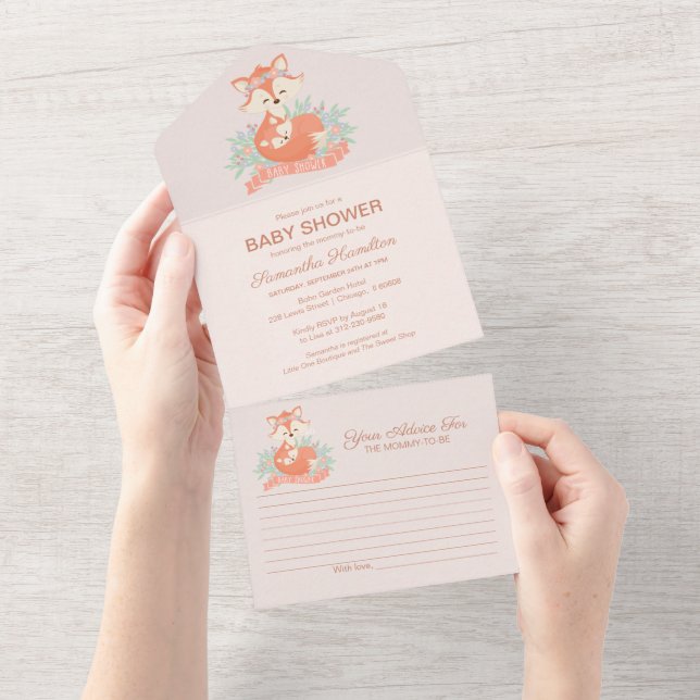 Lovely Fox Baby Shower Invitation & Advice Card (Tearaway)
