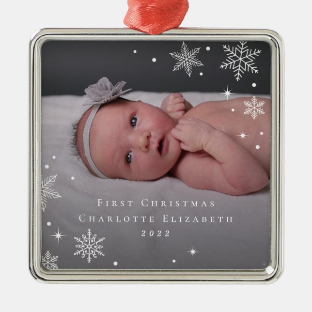 Lovely Frost Custom Caption Photo Ornament (Front)