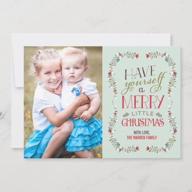 Lovely Garlands Christmas Photo Card - Light Blue (Front)