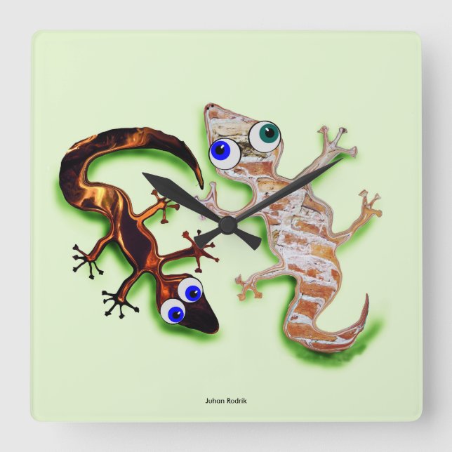 Lovely Gecko Square Wall Clock (Front)