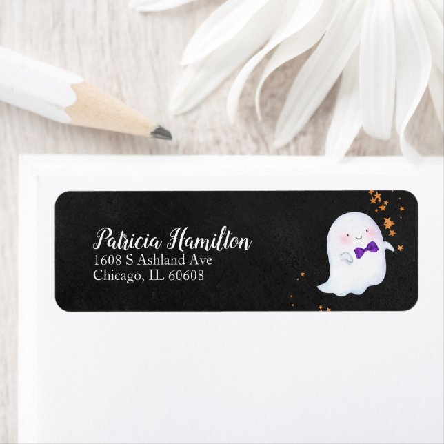 Lovely Ghost Halloween Baby Shower Label (Insitu)
