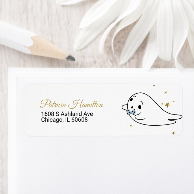 Lovely Ghost Halloween Baby Shower Label (Insitu)