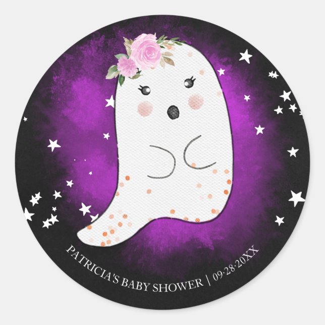 Lovely Ghost Halloween Girl Baby Shower Classic Ro Classic Round Sticker (Front)