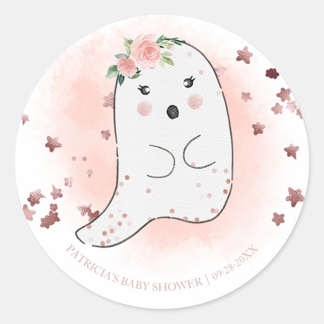 Lovely Ghost Halloween Girl Baby Shower Classic Ro Classic Round Sticker (Front)