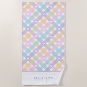 Lovely Gingham Plaids Hearts Beach Towel