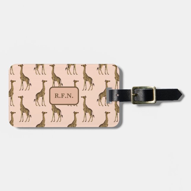 Lovely Giraffes Pink and Brown Luggage Tag (Front Horizontal)