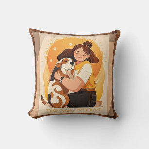Lovely Girl and dog hug  Throw Pillow