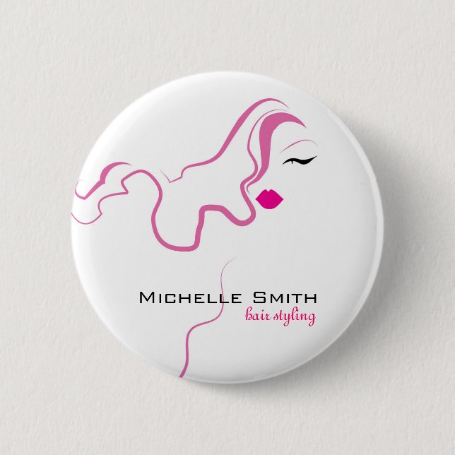 Lovely girl icon  pink hair Hairstyling branding 2 Inch Round Button (Front)