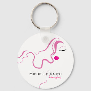 Lovely girl icon  pink hair Hairstyling branding Keychain