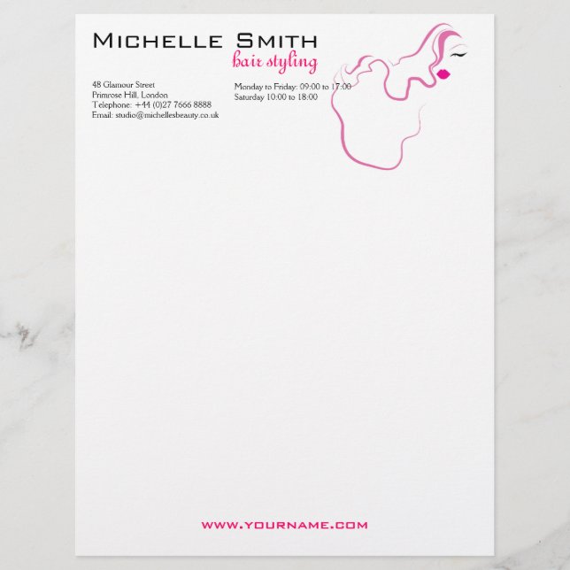 Lovely girl icon  pink hair Hairstyling branding Letterhead (Front)