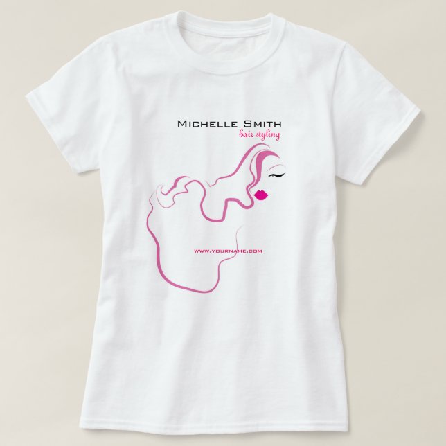 Lovely girl icon pink hair Hairstyling branding T-Shirt (Design Front)