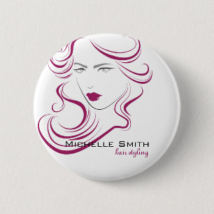 Lovely girl icon purple hair Hairstyling branding 2 Inch Round Button
