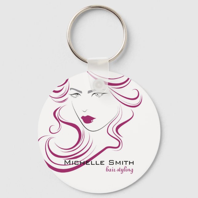 Lovely girl icon purple hair Hairstyling branding Keychain (Front)