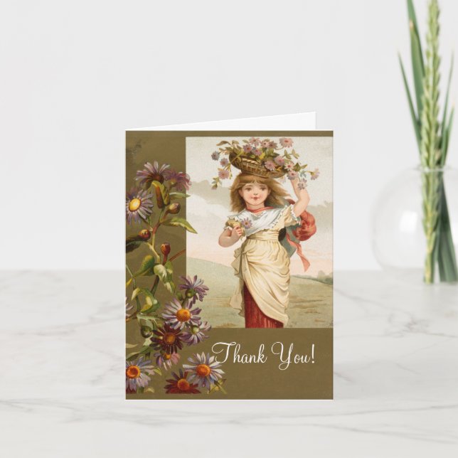 Lovely Girl With Basket Thank You Card (Front)