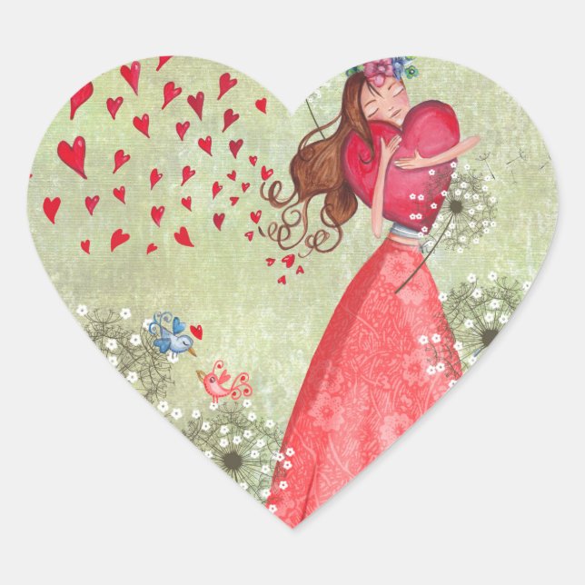Lovely Girl with Heart Valentine | Sticker cardiaq (Devant)