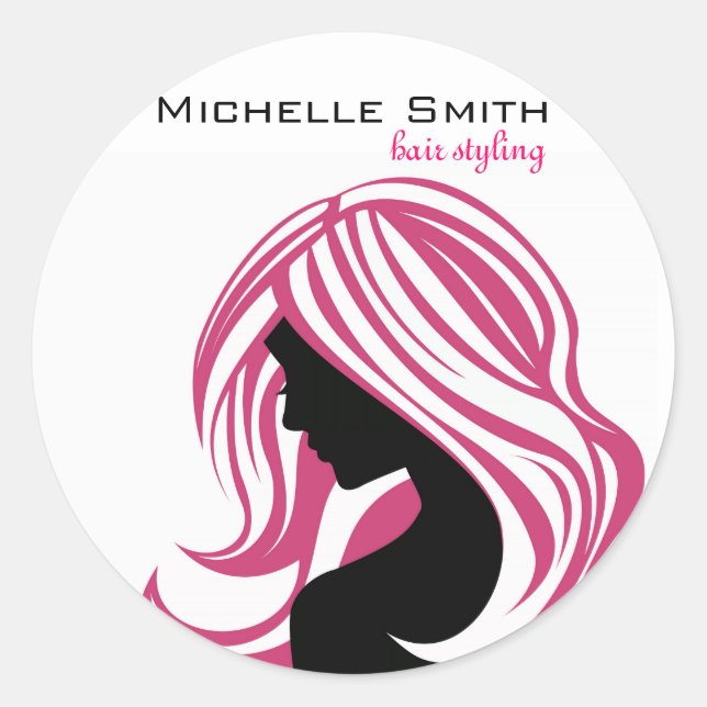 Lovely girl with pink hair Hairstyling branding Classic Round Sticker (Front)