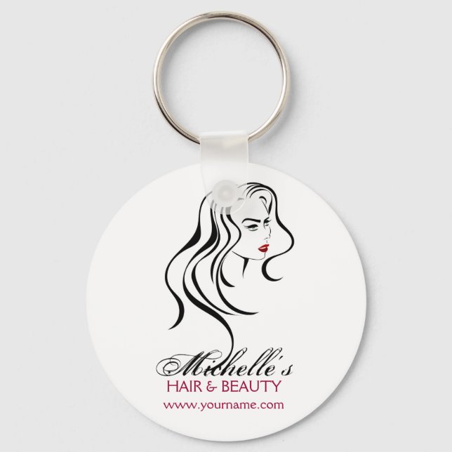 Lovely girl with wavy hair and Makeup Icon Keychain (Front)