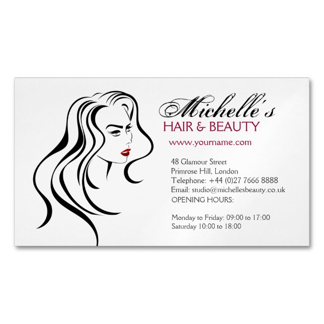Lovely girl with wavy hair and Makeup Icon Magnetic Business Card (Front)