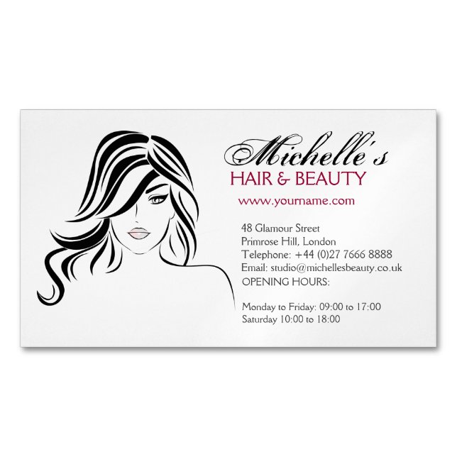 Lovely girl with wavy hair and Makeup Icon Magnetic Business Card (Front)