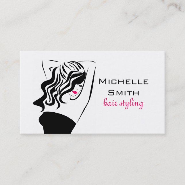 Lovely girl with wavy hair Hairstyling branding Business Card (Front)