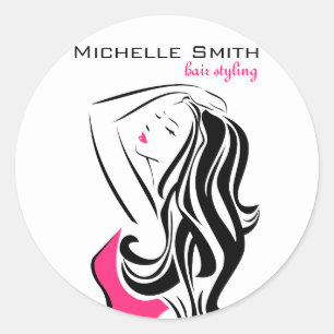 Lovely girl with wavy hair Hairstyling branding Classic Round Sticker