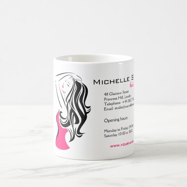 Lovely girl with wavy hair Hairstyling branding Coffee Mug (Center)