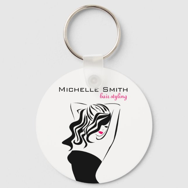 Lovely girl with wavy hair Hairstyling branding Keychain (Front)
