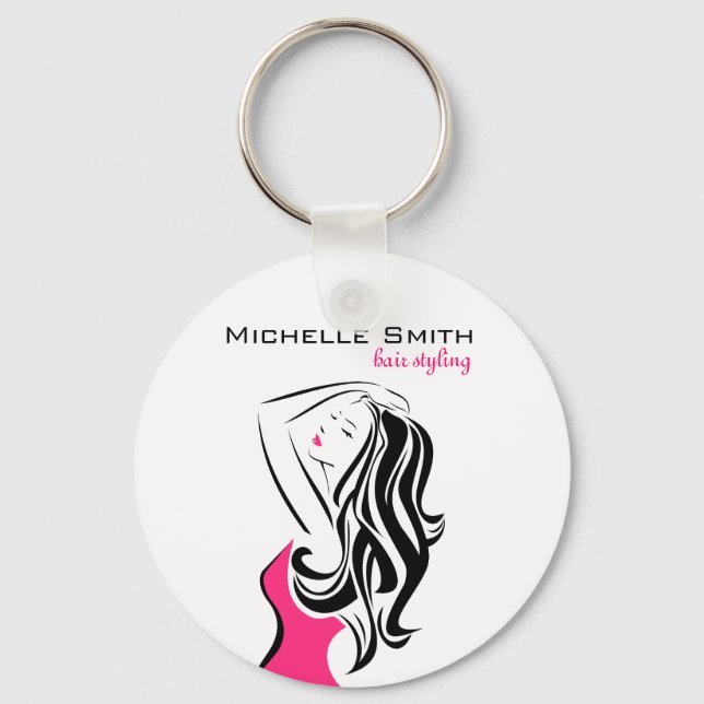 Lovely girl with wavy hair Hairstyling branding Keychain (Front)