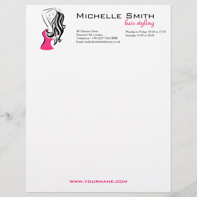 Lovely girl with wavy hair Hairstyling branding Letterhead (Front)