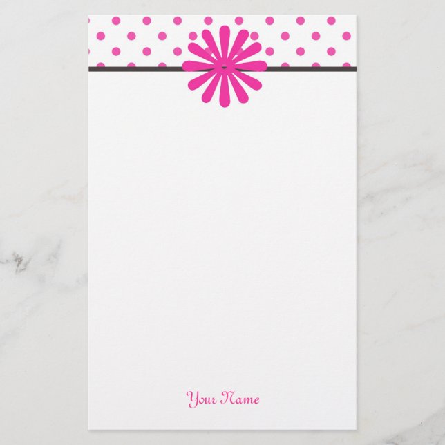Lovely, girly pink polka dots custom personalize stationery (Front)