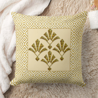 Lovely Gold Art Deco Motif Cushion. Throw Pillow