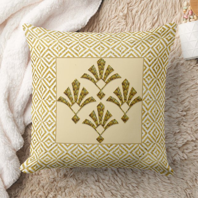 Lovely Gold Art Deco Motif Cushion. Throw Pillow (Blanket)
