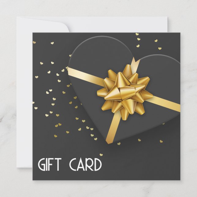 Lovely Gold Bow Black Heart Gift Box Gift Card (Front)