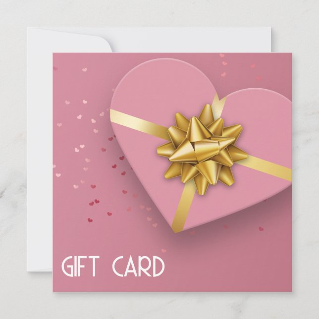 Lovely Gold Bow Pink Heart Boîte à cadeaux Carte c (Devant)