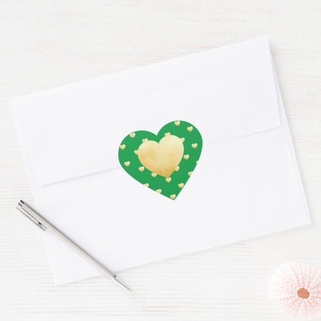 Lovely Gold Heart Pattern on Green Sticker (Envelope)