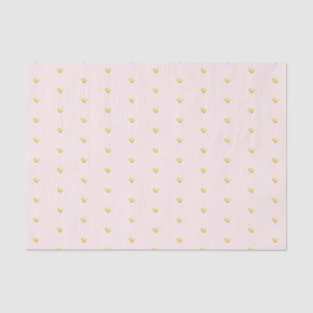 Lovely Gold Hearts Faux Foil Pattern on Pale Pink Tissue Paper (Front)