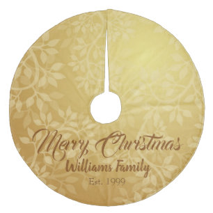 Lovely Gold Leaf Vine Design Fleece Tree Skirt