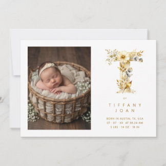 Lovely Gold T Initial with Romantic Floral Design